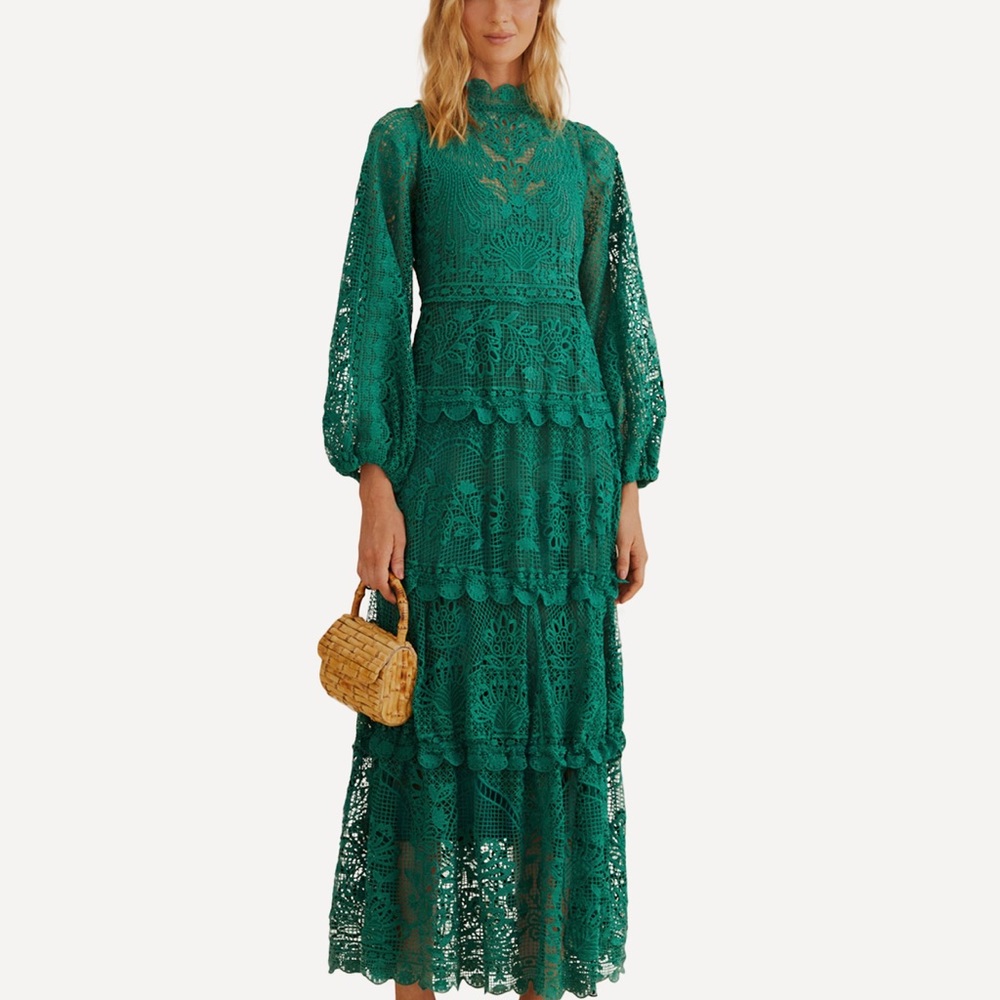 Emerald Green Lace Midi Dress - Women - Picture 4 of 5